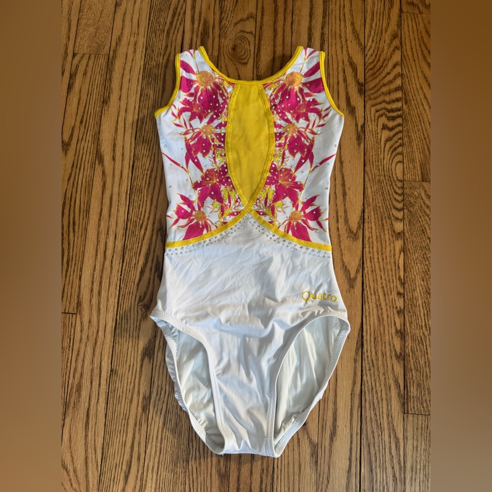 Women's Floral Gymnastics Leotard - Yellow and Pink